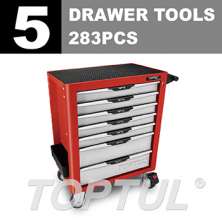 W/7-Drawer Tool Trolley - 283PCS 5 Drawer Mechanical Tool Set 