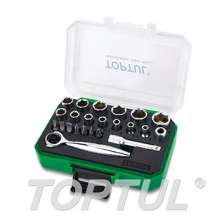 SIZE(mm) 23PCS -1/4" DR. 6PT Mini Ratchet Socket & Bit Set